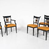 Set of 2 Black and Gold Armchairs and 4 Chairs, Empire style