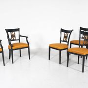 Set of 2 Black and Gold Armchairs and 4 Chairs, Empire style