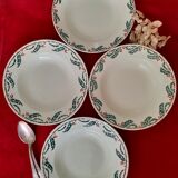 Flat, dessert, hollow plates and tureen in old earthenware