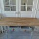 Vintage farm table, base and belt re-enchanted in verdigris, wooden top.