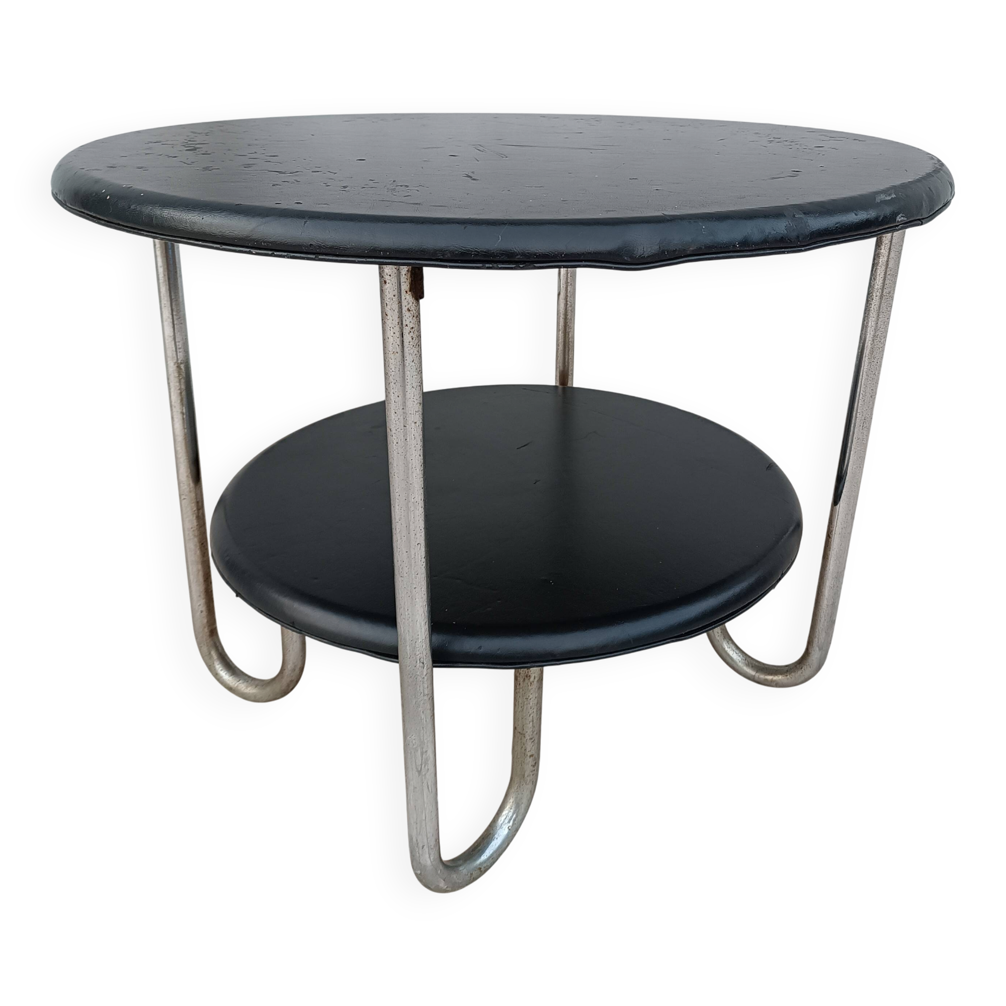 Table basse métal chrome et skaï 1950s