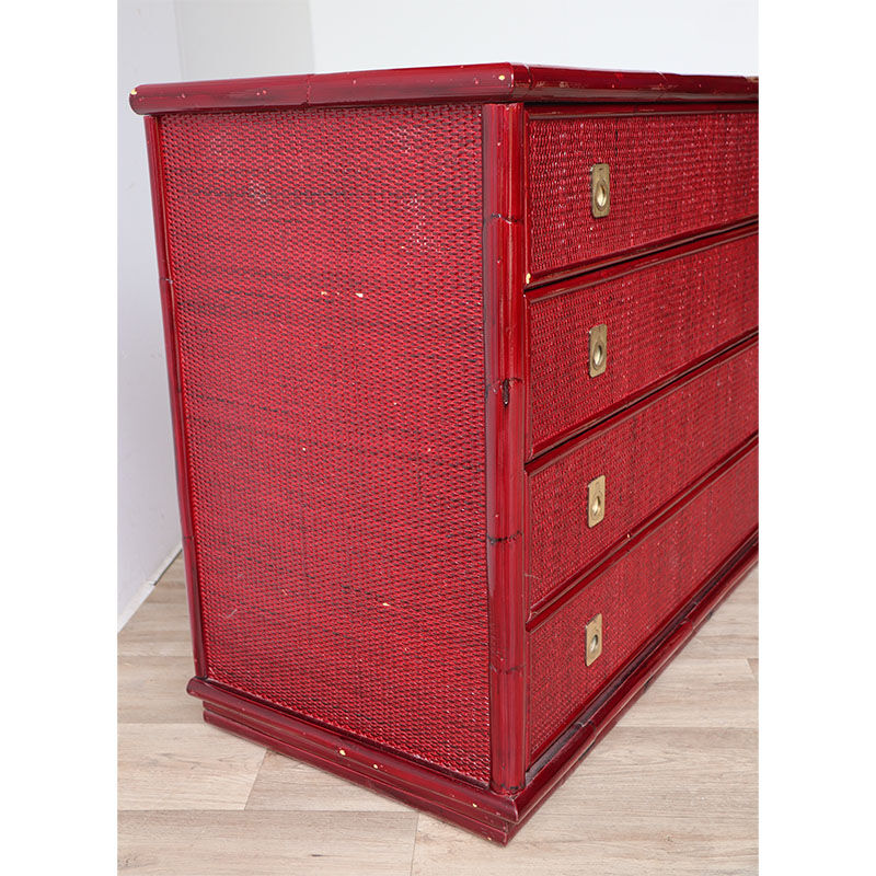 Vintage Dal Vera chest of drawers in bamboo and wicker, 1960