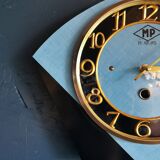 Vintage formica clock silent asymmetrical wall pendulum "MP blue black"