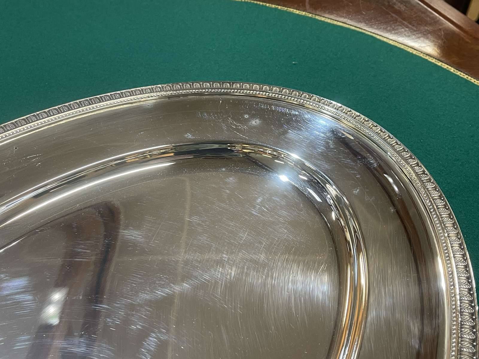 Oval silver-plated metal tray Christofle Malmaison model