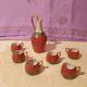 Service à liqueur fraise ancien carafon 6 petites tasses porcelaine biscuit barbotine