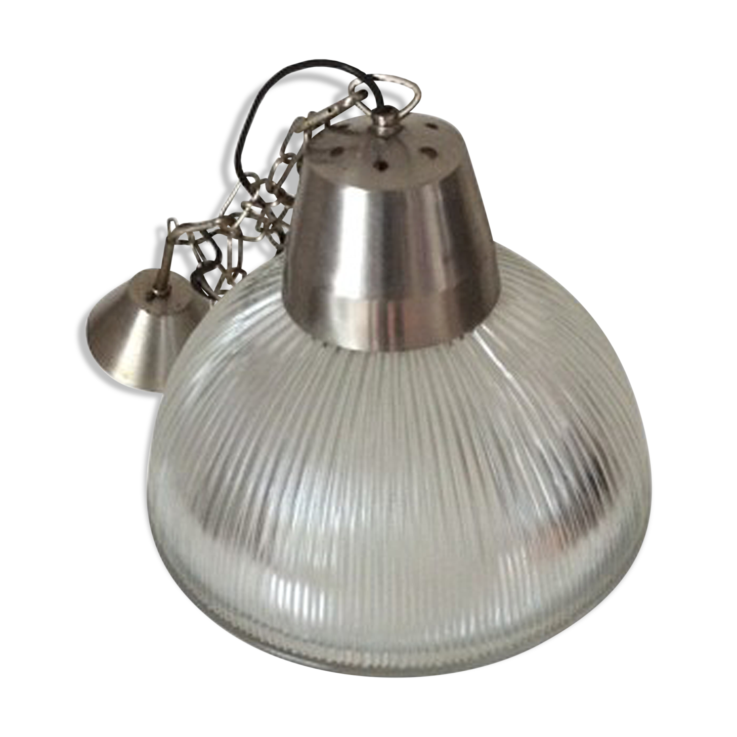 Industrial glass and metal pendant light