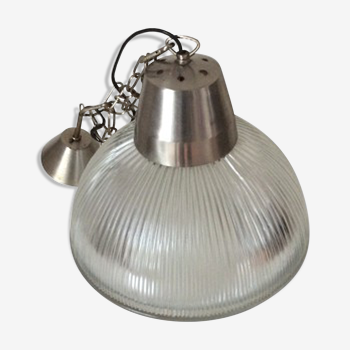 Industrial glass and metal pendant light