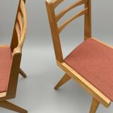 Pair of vintage chairs in solid wood with terracotta fabric seats