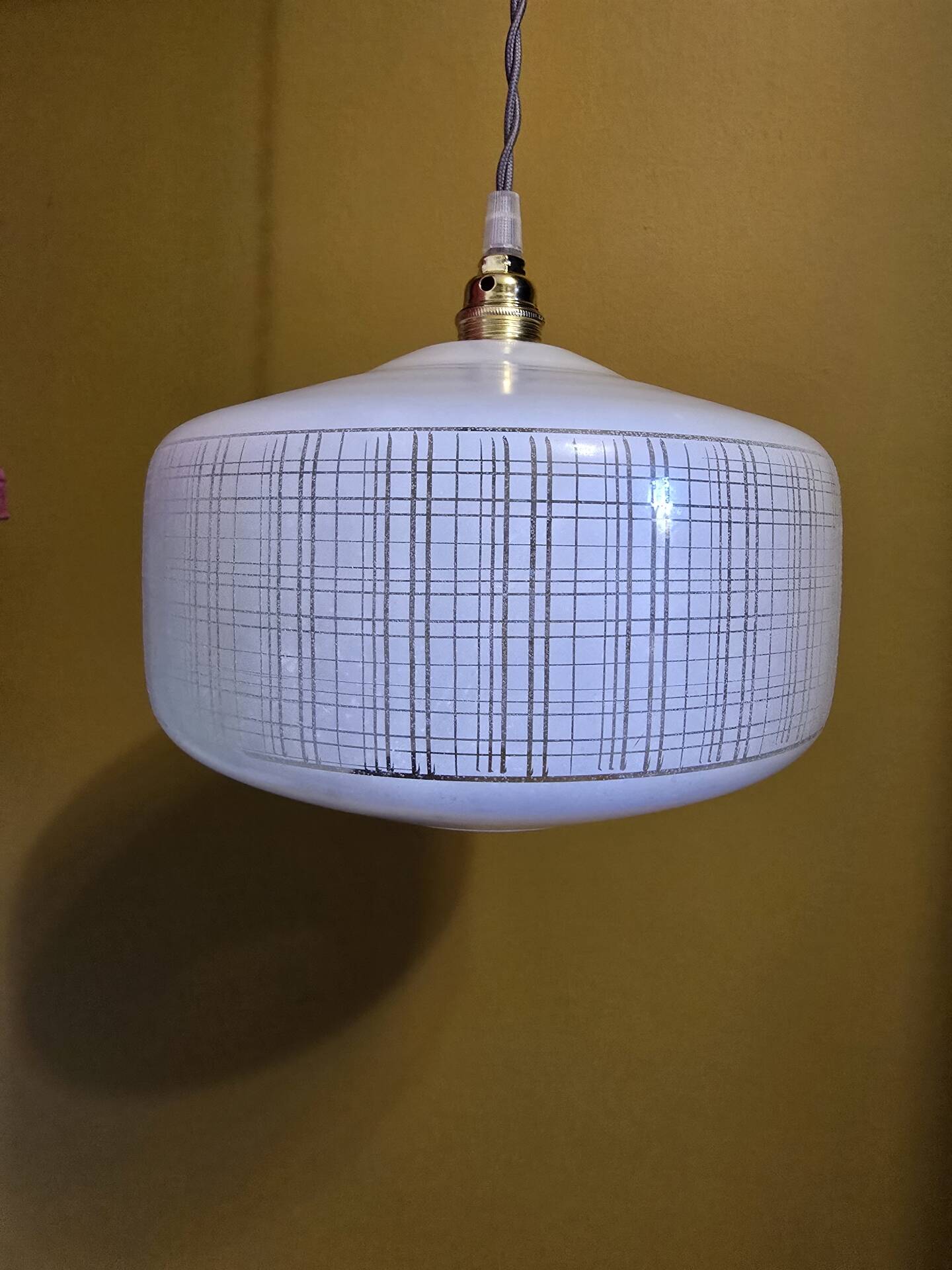 Vintage white striped glass checkered suspension globe