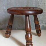 Low tripod stool in vintage turned solid wood