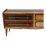 Italain Sideboard Made Of Solid Wood And Covered With Colored Glass 1950S