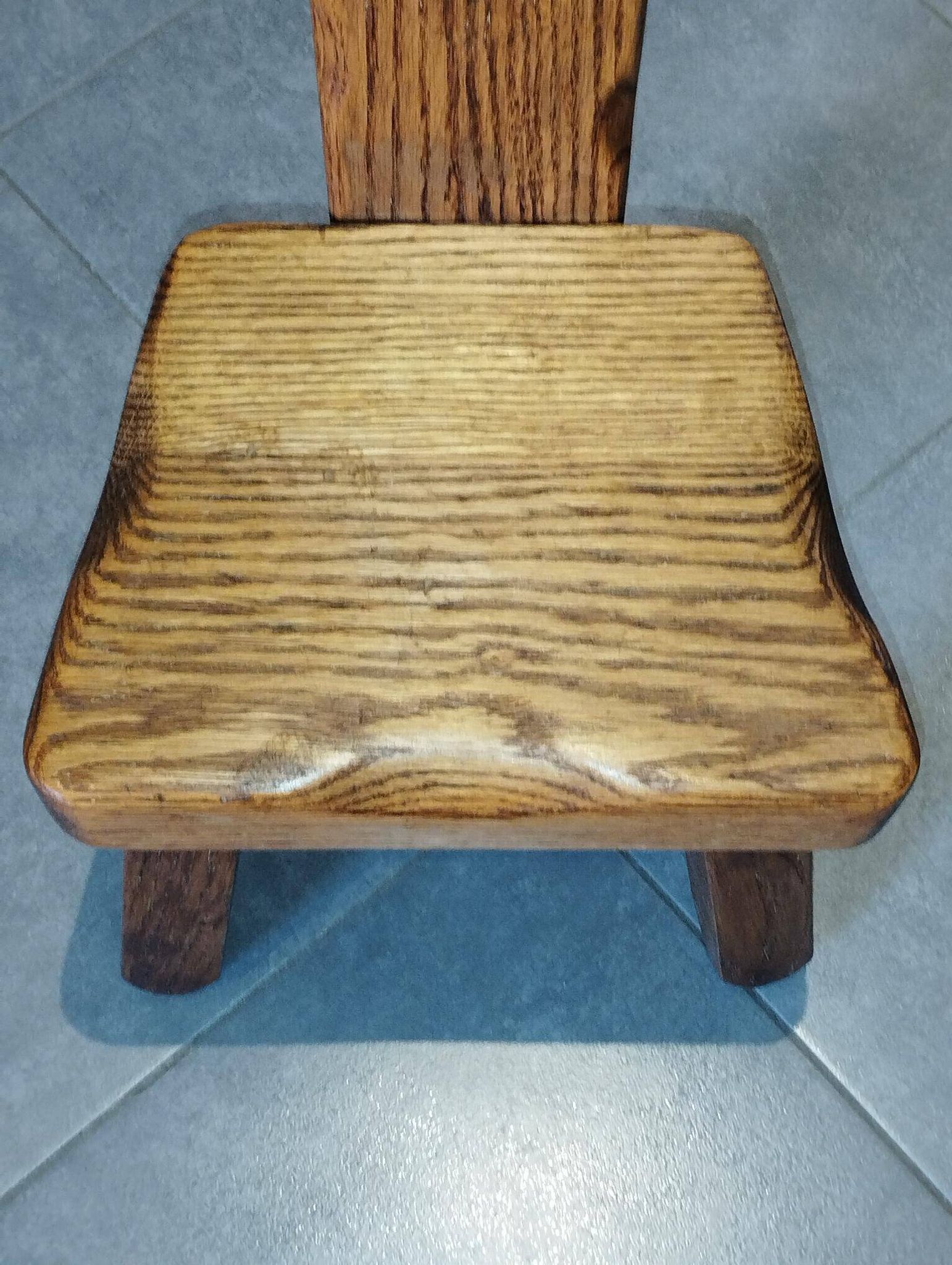 Tripod chair for children, Scandinavian chalet brutalist design.