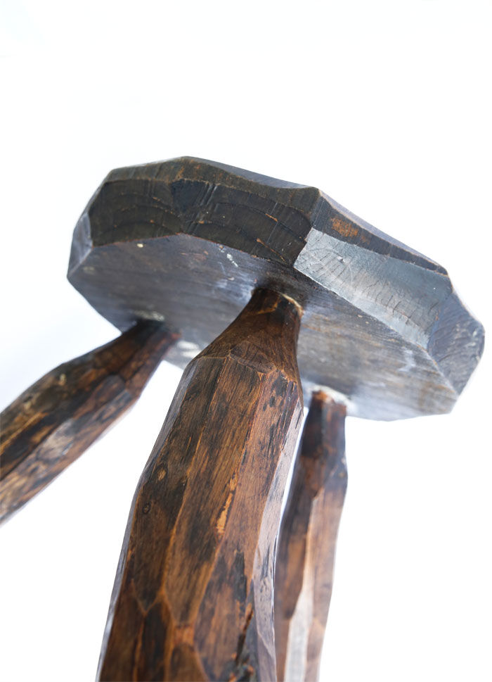 Brutalist folk art stool in solid wood