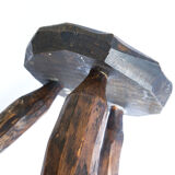 Brutalist folk art stool in solid wood