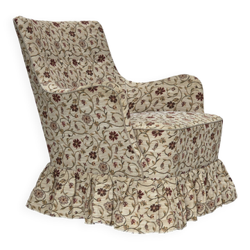 1970s, Danish armchair, furniture jacquard fabric, ash wood legs.
