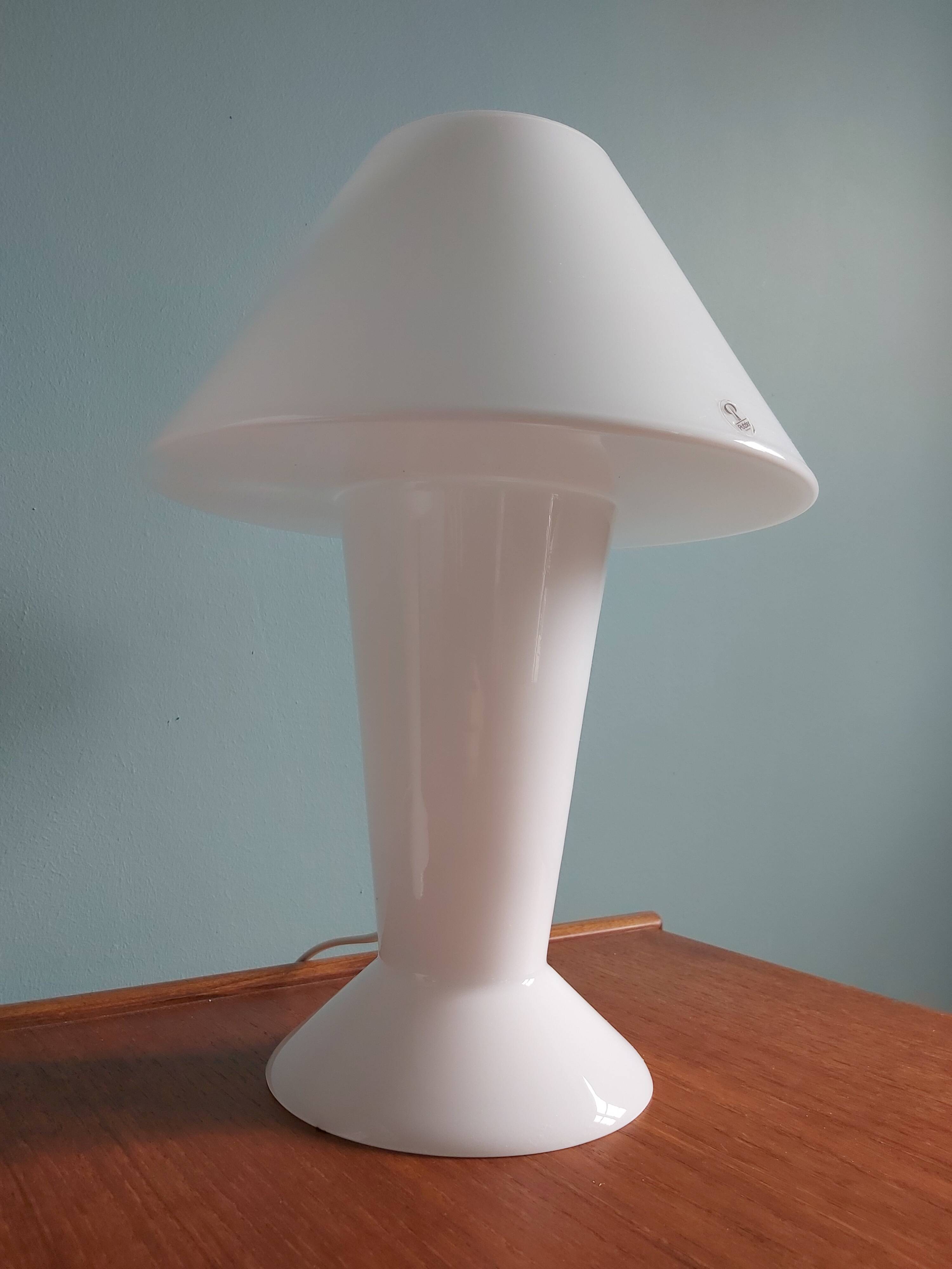 Pair of Peill & Putzler mushroom lamps in white opaline