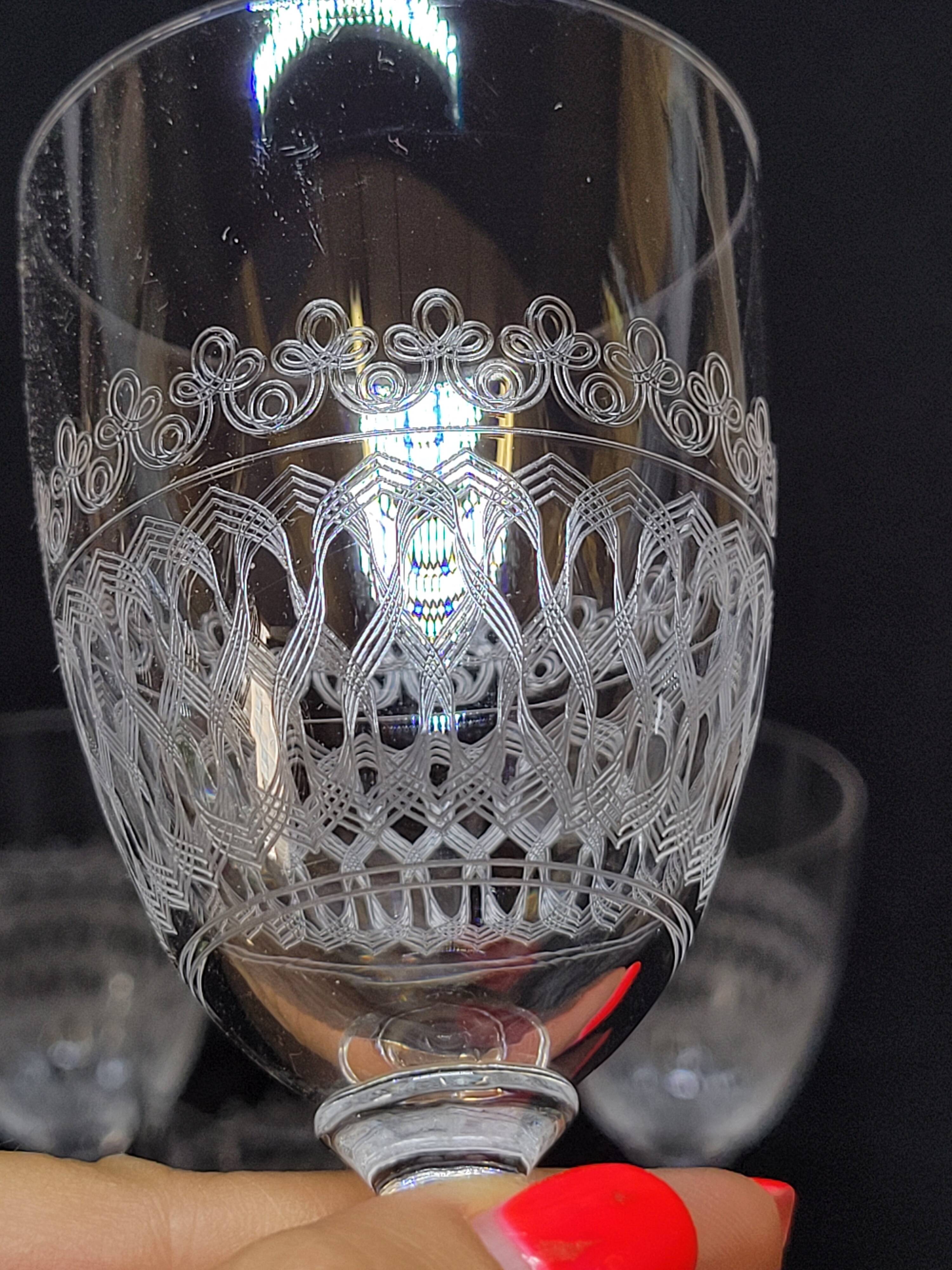 6 Antique Baccarat Crystal Engraved Wine/Port Glasses