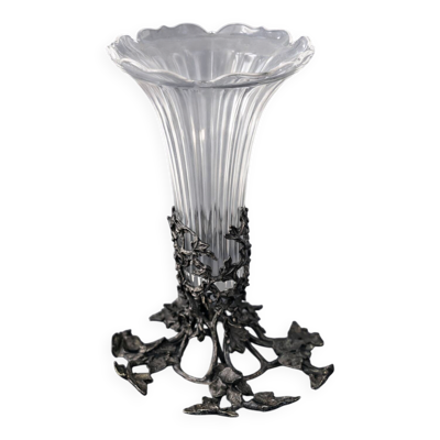Vase ancien Art nouveau en cristal et bronze patiné – vers 1895–1910