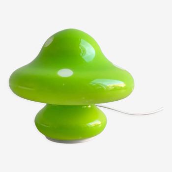 Lampe de table champignon à points blancs, verre vert