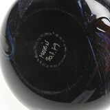 Brown blown glass vase with blue scrolls by Claude Morin, Dieulefit 1979