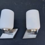 Pair of vintage metal and opaline wall light