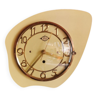 Vintage Formica clock silent asymmetrical wall pendulum "Yellow Lora"