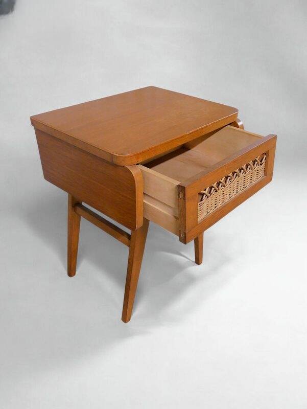 Chevet rotin pieds compas- Vintage 1950 1960