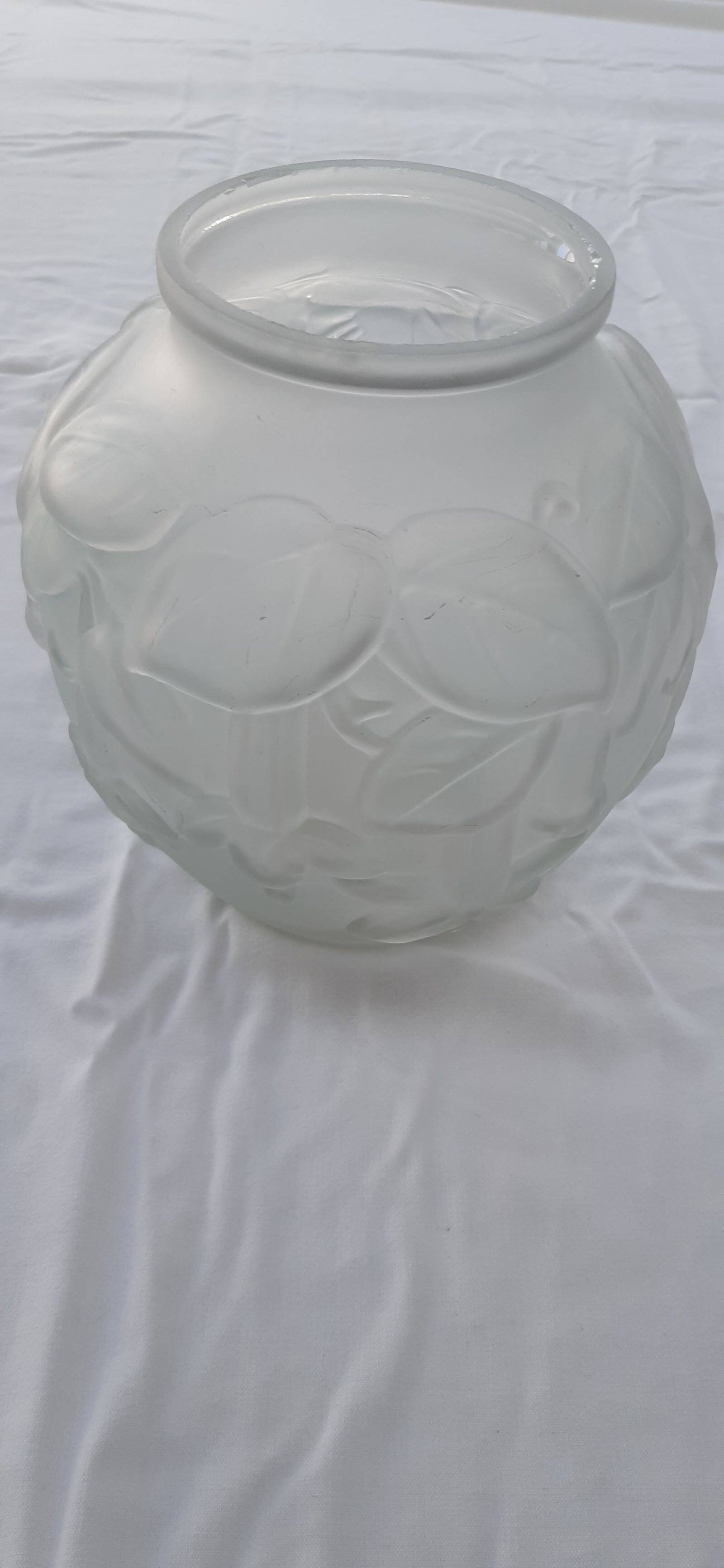 Ball vase with relief flower decoration, frosted glass