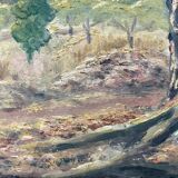 1920s french oil painting / panel. landscape. fields, trees and mountains