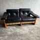 1970s Italian Black Leather Two-Seater Sofa by Poltrona Munari — Pine Frame & Beige Canvas