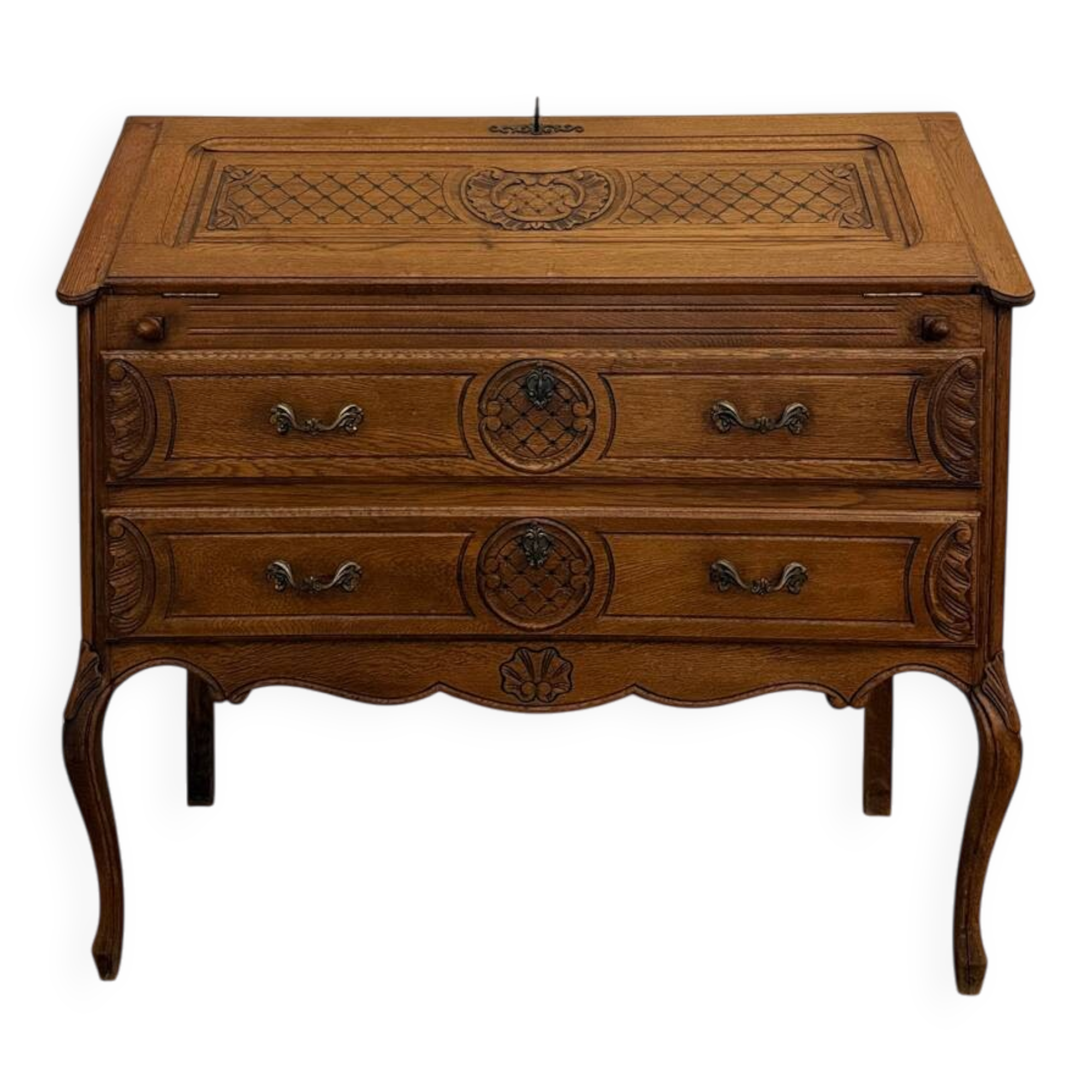 Carved oak secretary