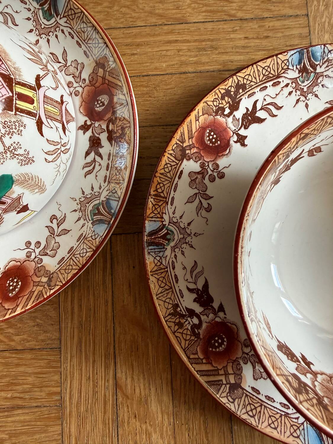 2 antique cups with saucers Sarreguemines Kyoto ironstone