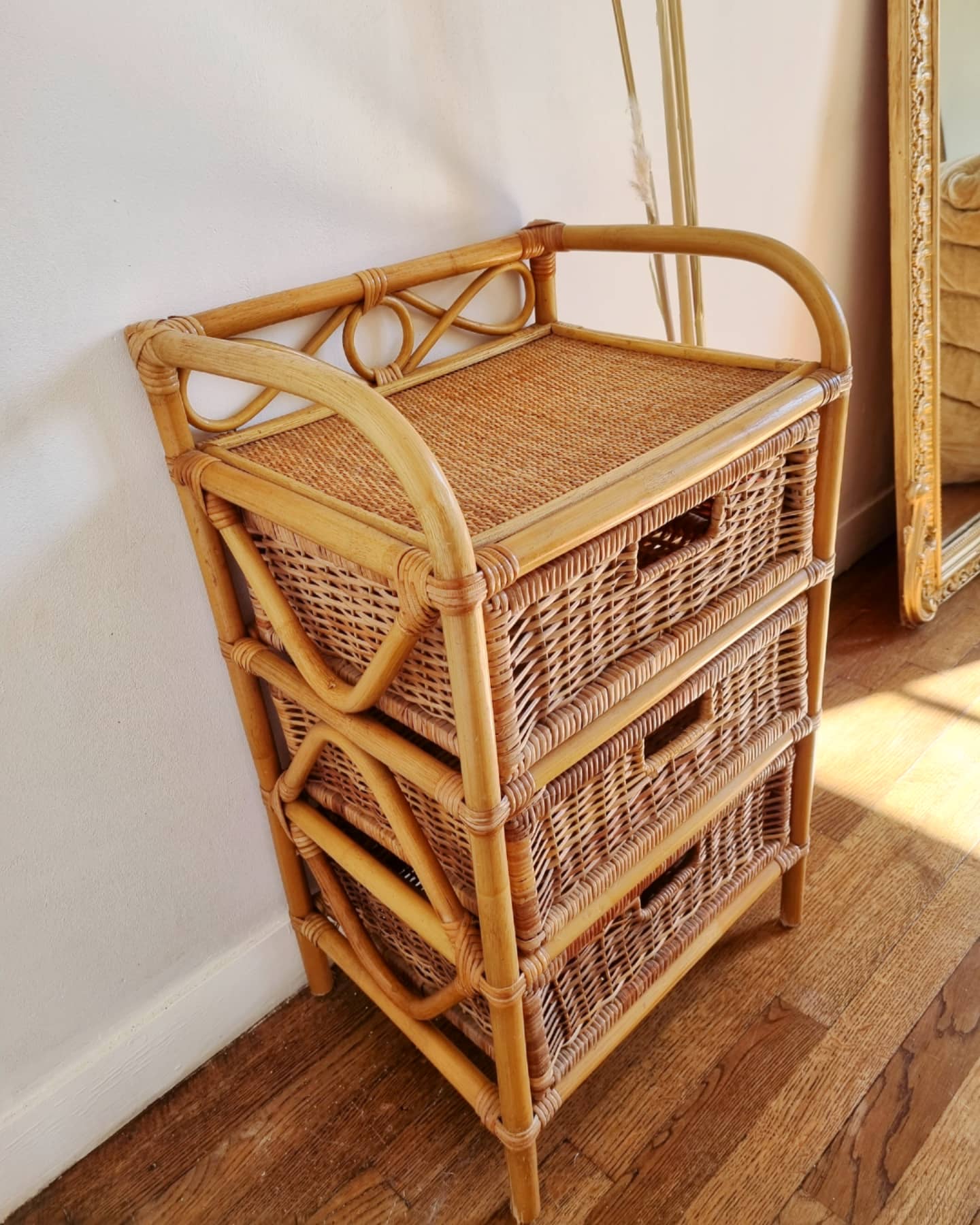 Vintage rattan chest of drawers