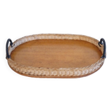 Vintage Scandinavian teak and rattan tray 1960