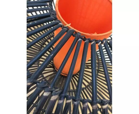 Vintage rattan mushroom floor lamp