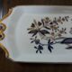 Victoria rectangular tray, hand-painted blue and gold porcelain decoration