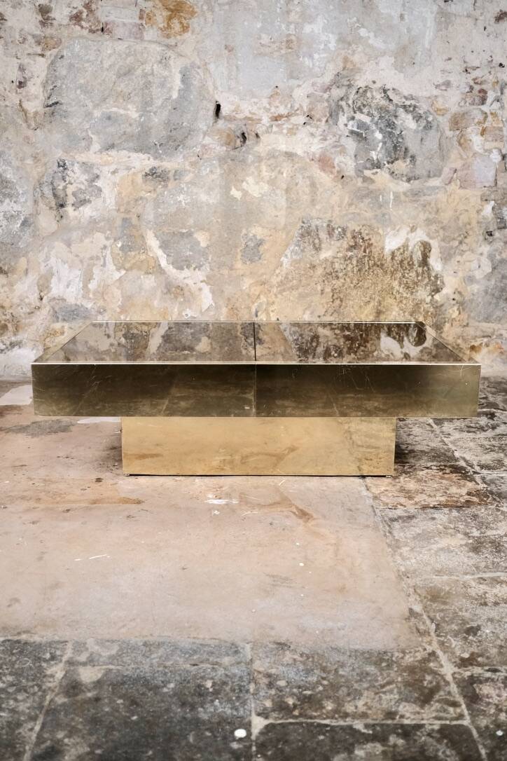 Brass solar flare bar coffee table, Cidue, Italy, 1970s