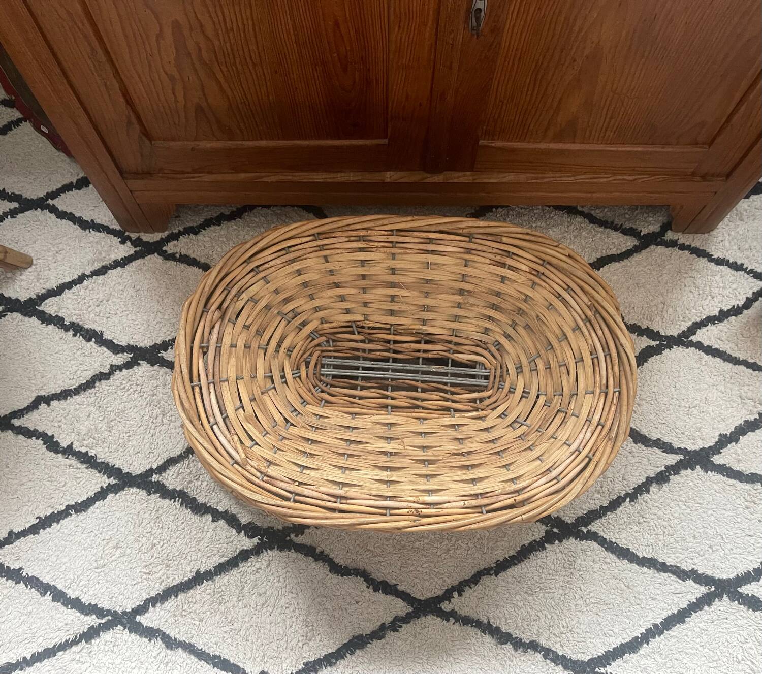 Old rattan and metal basket