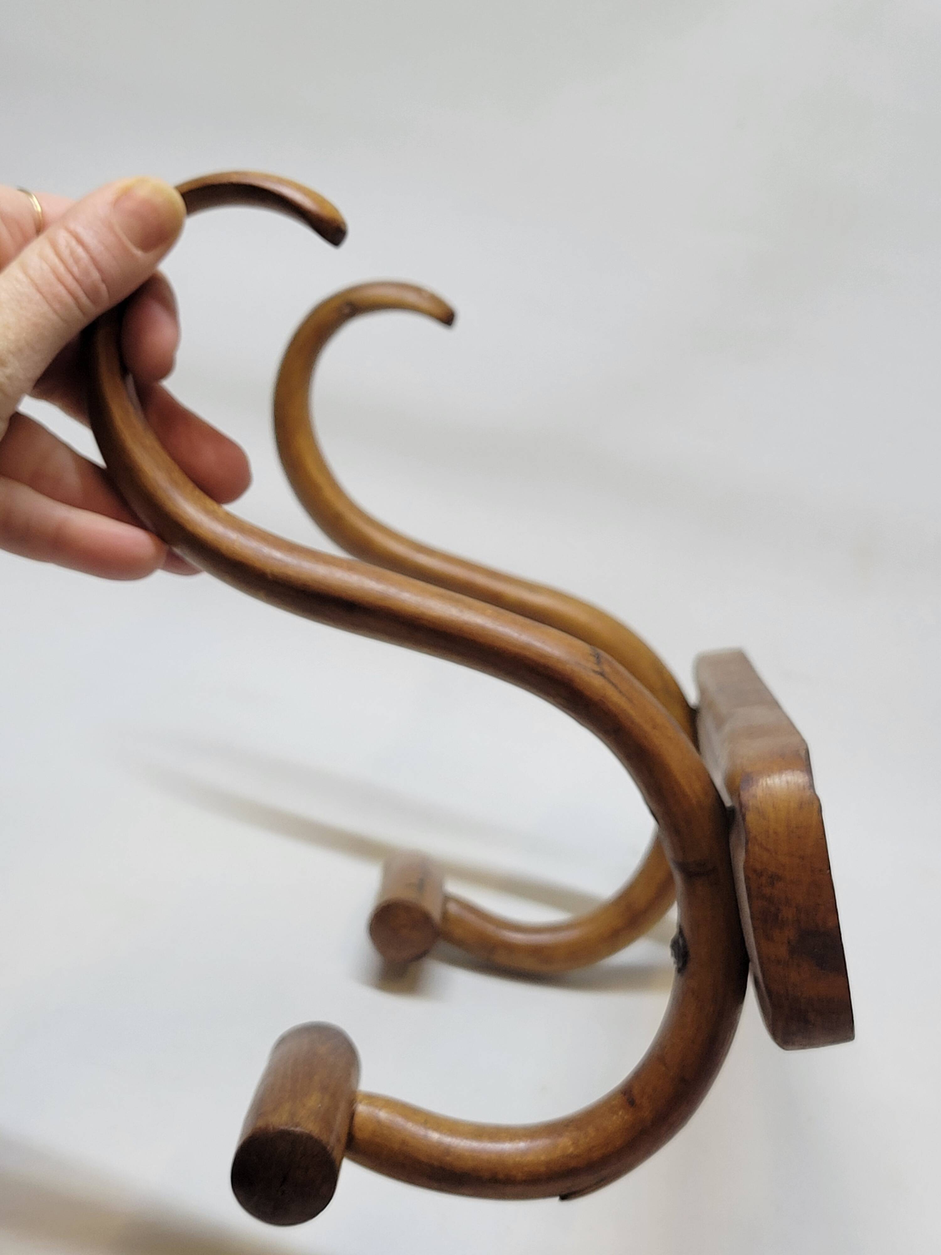 Double Bistro Coat Rack Curved Wooden Hanger Early 20th Century