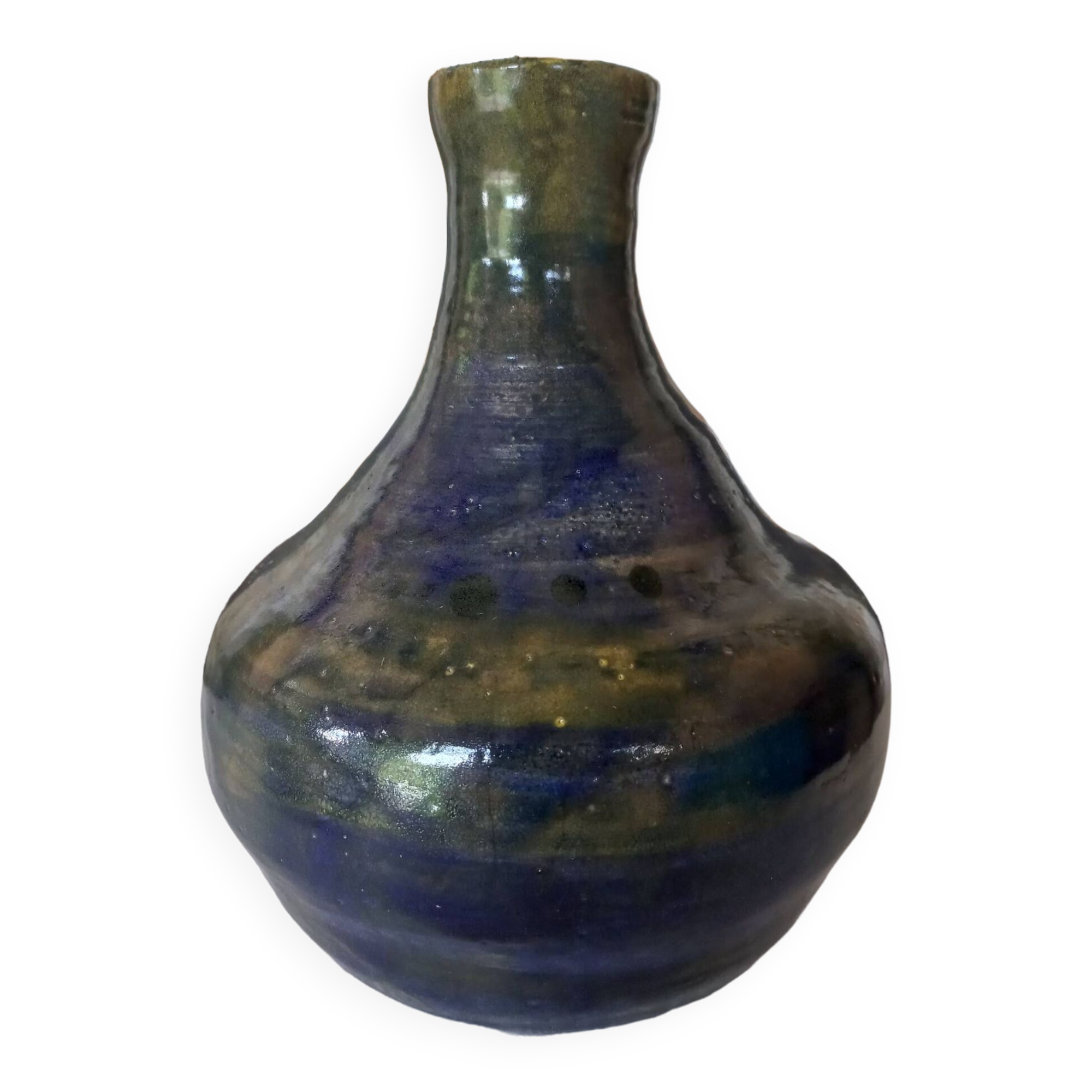 Glazed ceramic vase with blue reflections 1970