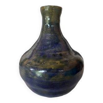 Glazed ceramic vase with blue reflections 1970