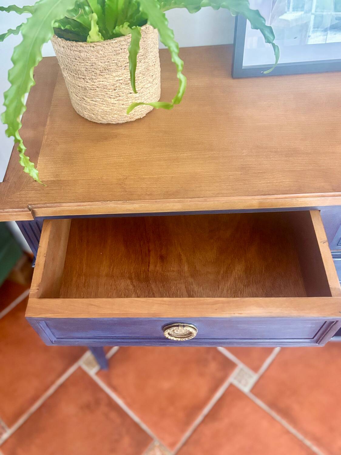 Console Louis XVI Oxford Navy – Meuble peint à la main vintage