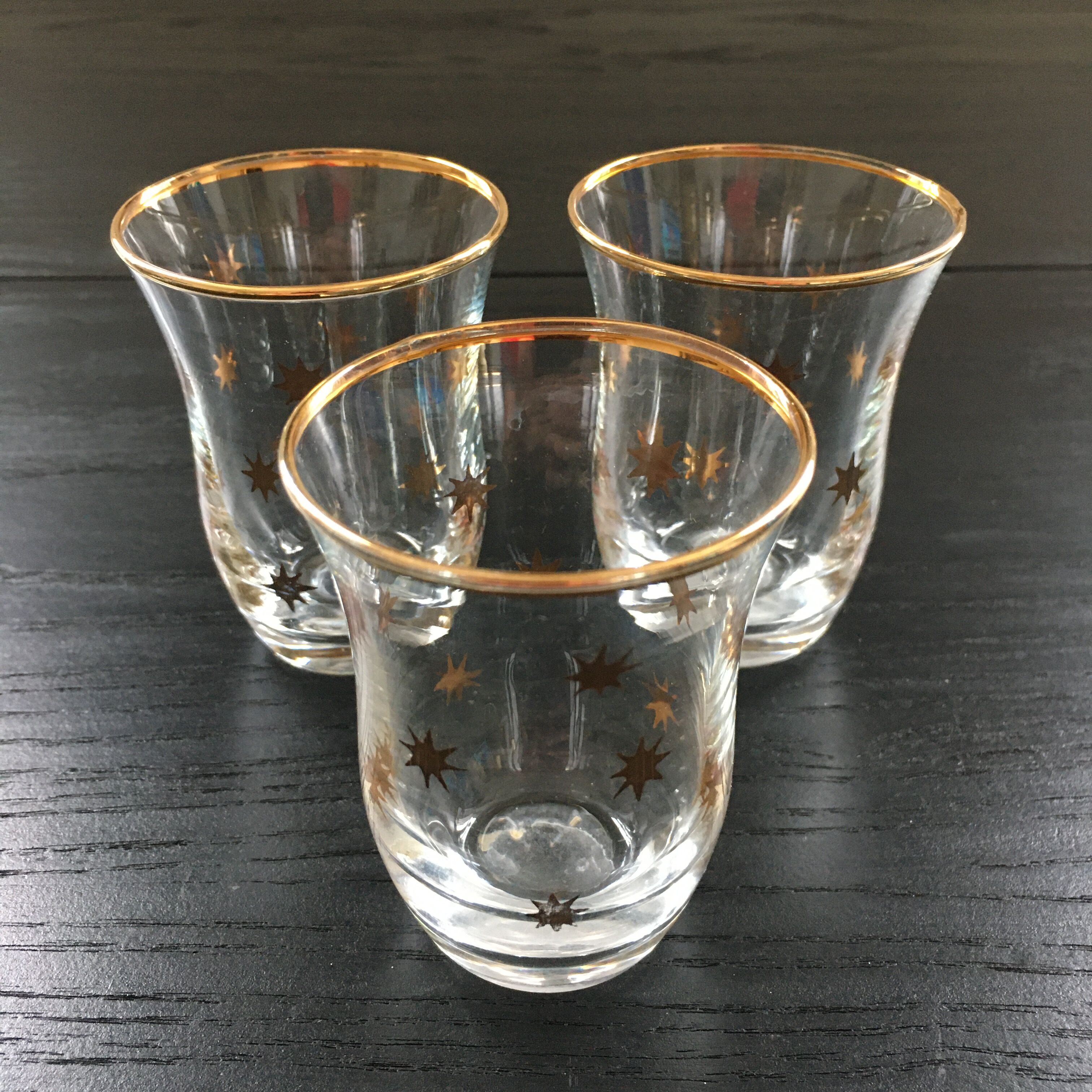 Lot 3 glasses golden stars