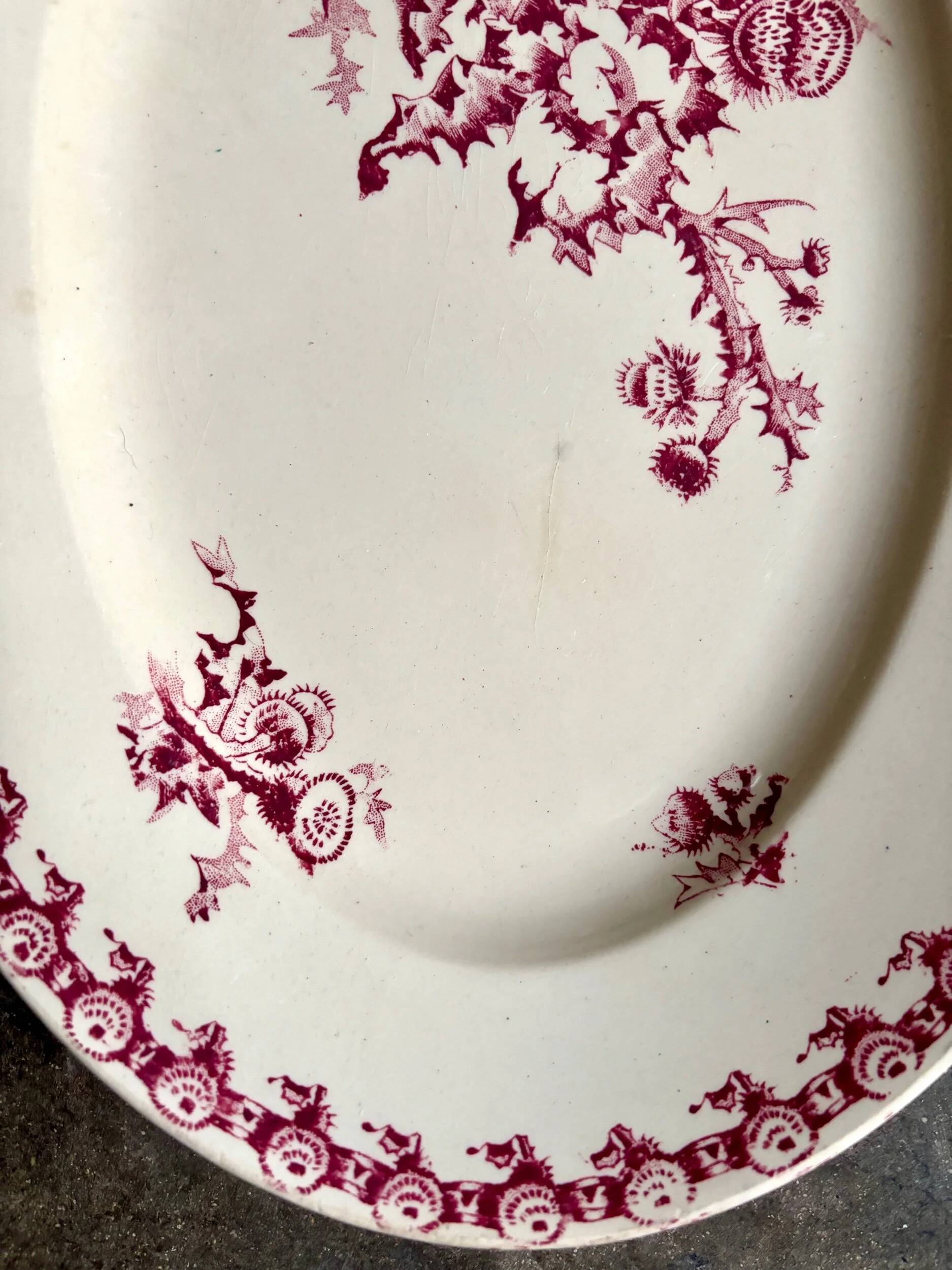 Gien oval dish in pink ironstone, "Chardons" service