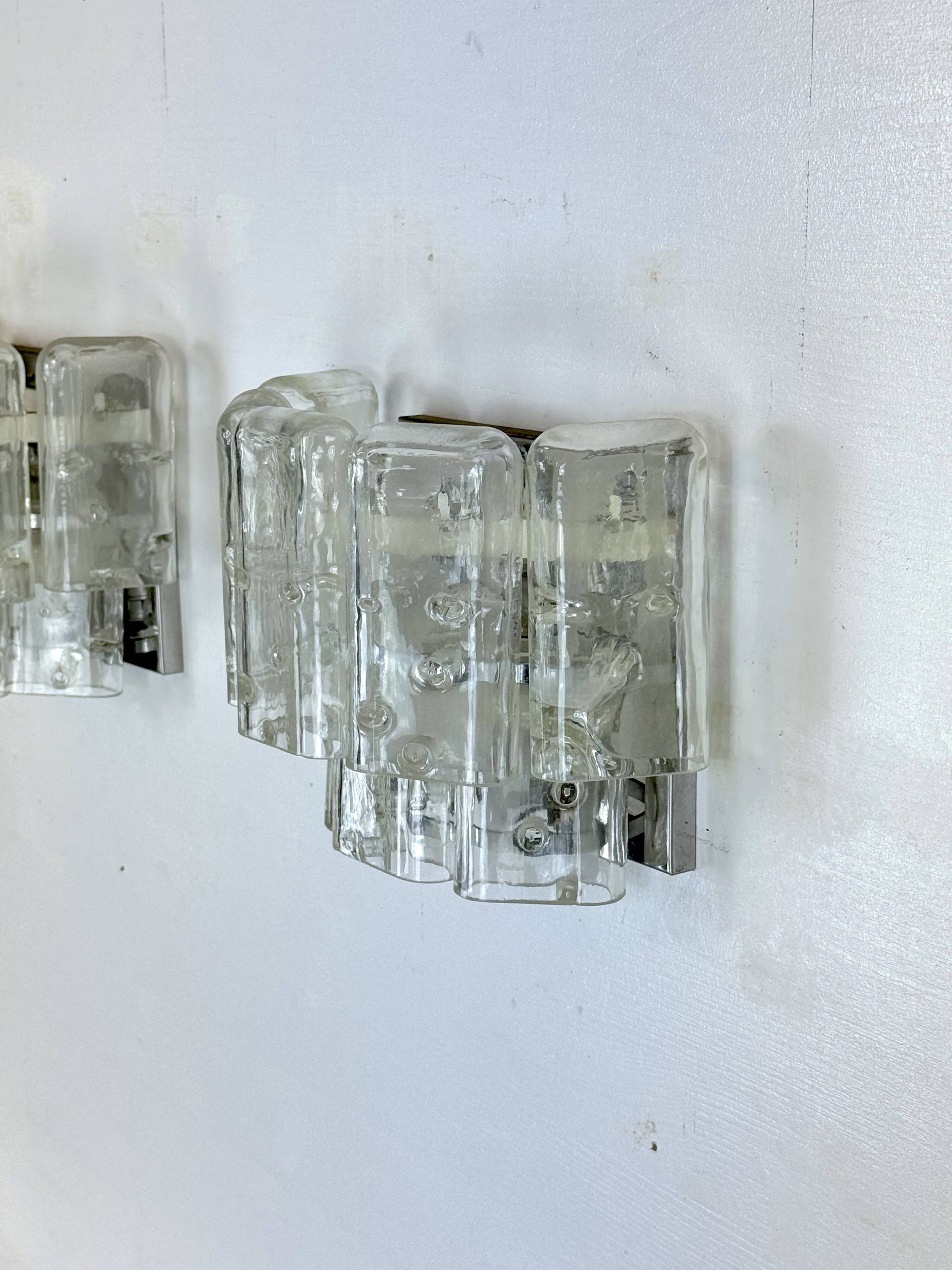 Vistosi manner, set of four clear murano glass elements sconces. Italy 1970s