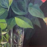 HST table "Bouquet of roses in its glass vase" with frame