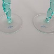 Pair of Vintage Postmodern Crystal Champagne Coupes with Organic Aqua Stems