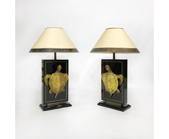 Brass Turtle Table Lamps Hollywood, Vintage Hollywood Regency Table Lamps