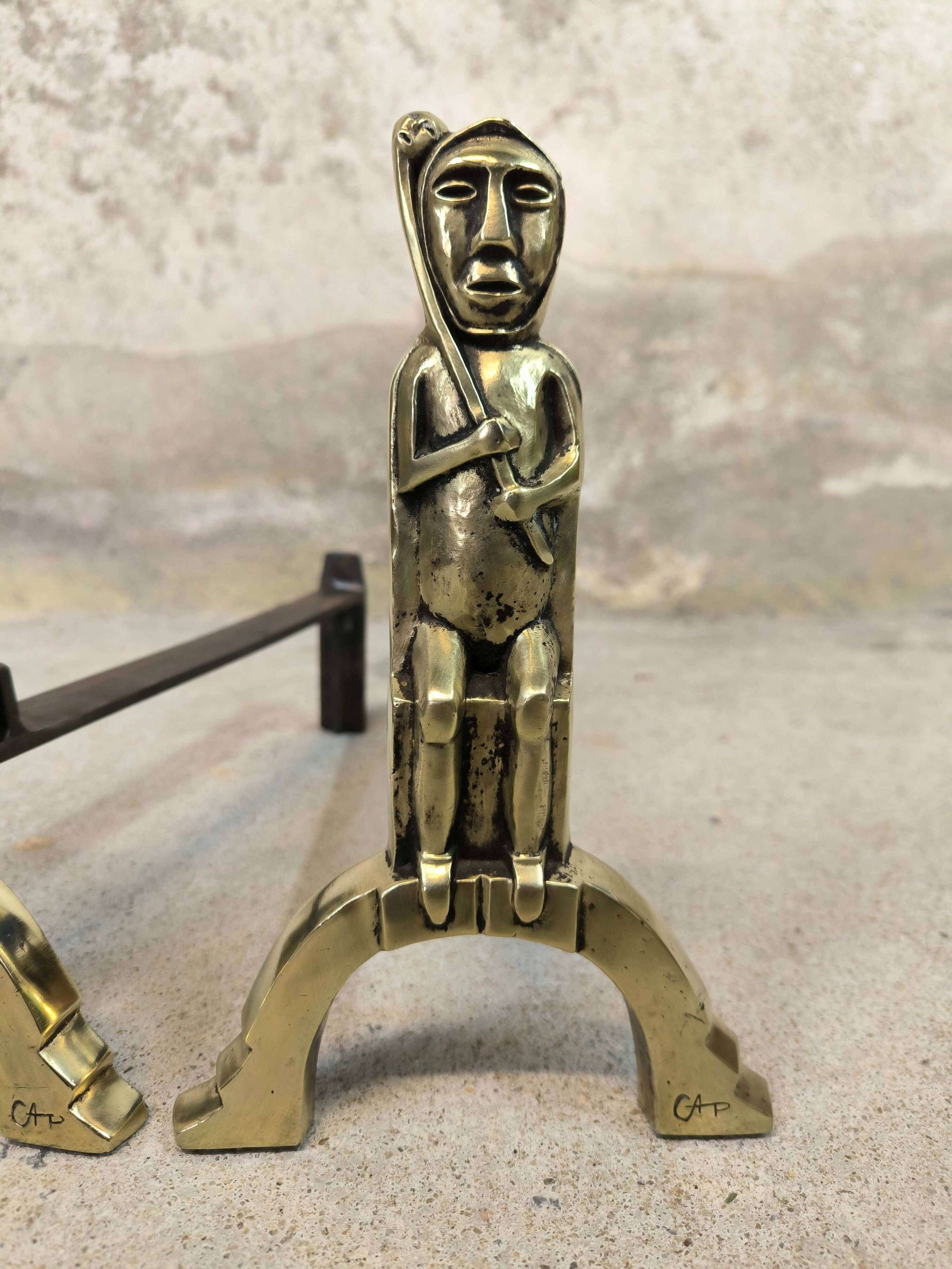 Pair of bronze "Shamans" andirons by Anton Prinner