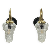 Large pair of old wall lights globe glass swan neck brass rosette porcelain LAMP-7169